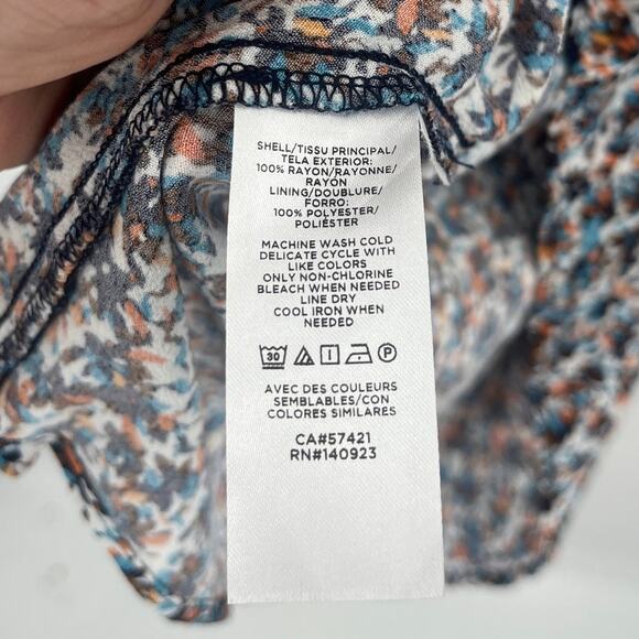 Loft Abstract Floral Midi Dress Sz 4 3/4 Sleeve Preppy Slit Work Cottage Fall - Picture 9 of 9